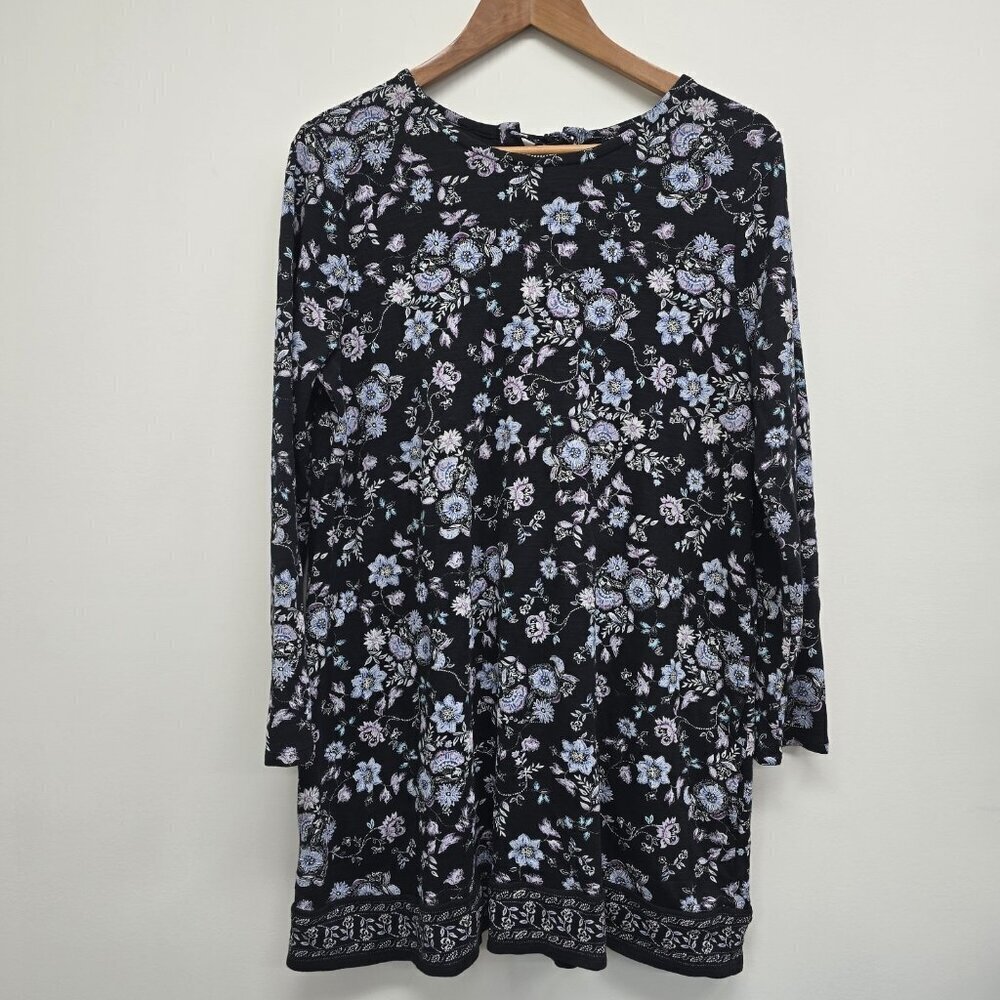 J. Jill Floral Stretch Dress Women's Size Large Cotton Modal Black Blue Purple
